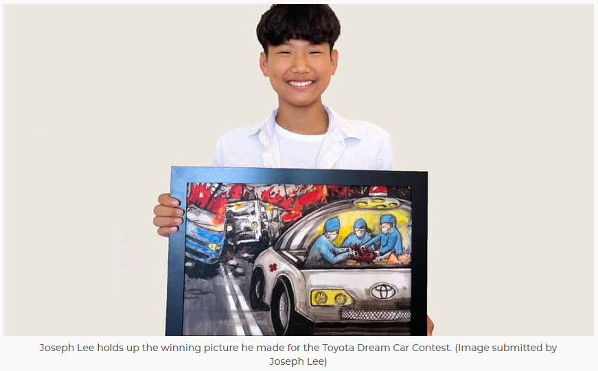 牛！加拿大14岁亚裔男孩梵高式画法设计未来汽车获奖！车里可以做手术